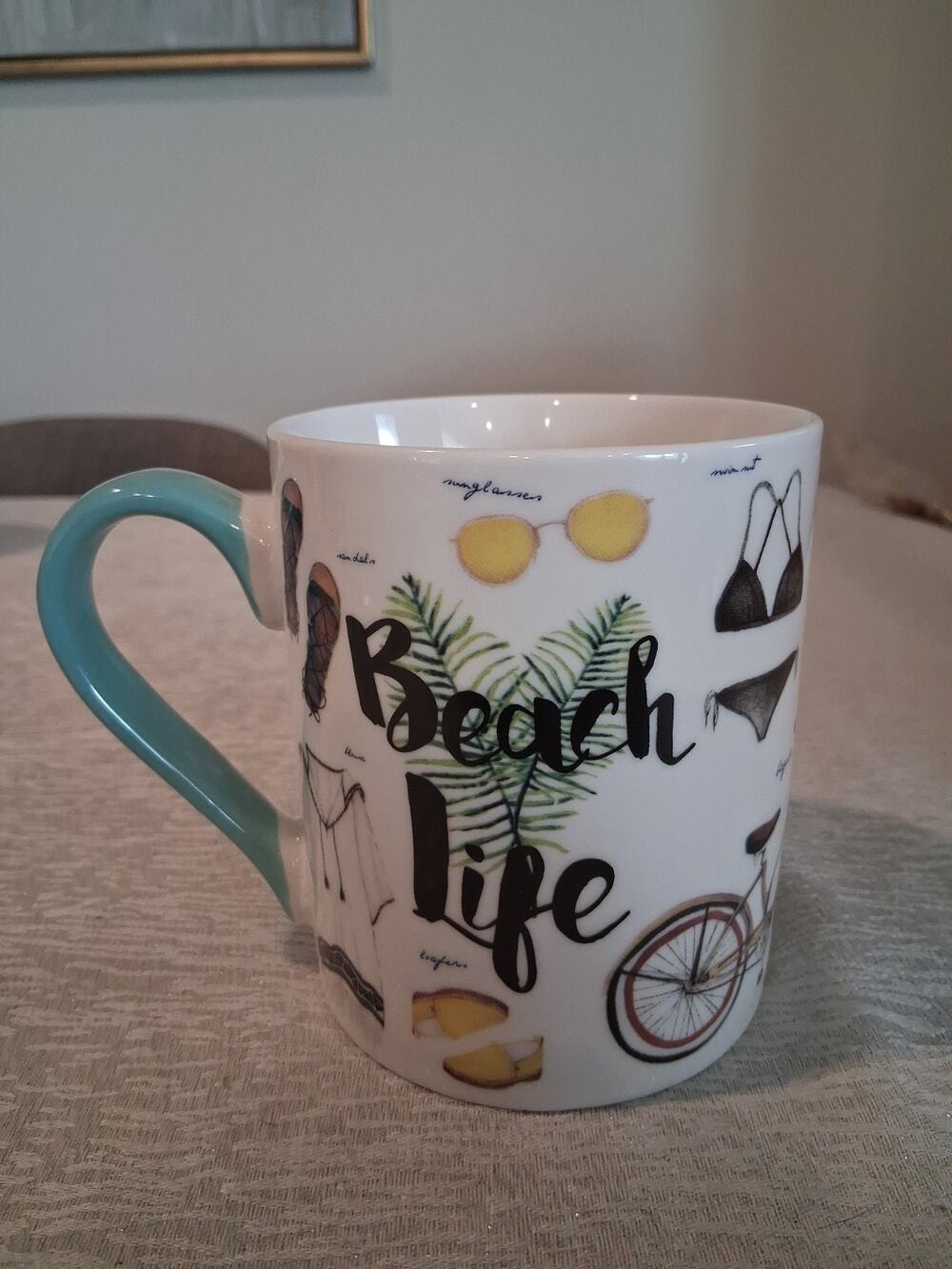 Hazel & Co Ceramic Mug Multicolor Beach Life 4.4" Tall